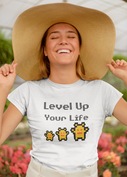 Level Up Your Life T-Shirt,Pixelated design tee,Technology,Gaming shirt,Unique design,Comfortable,Convention,Gift for her him,Women's,Men's