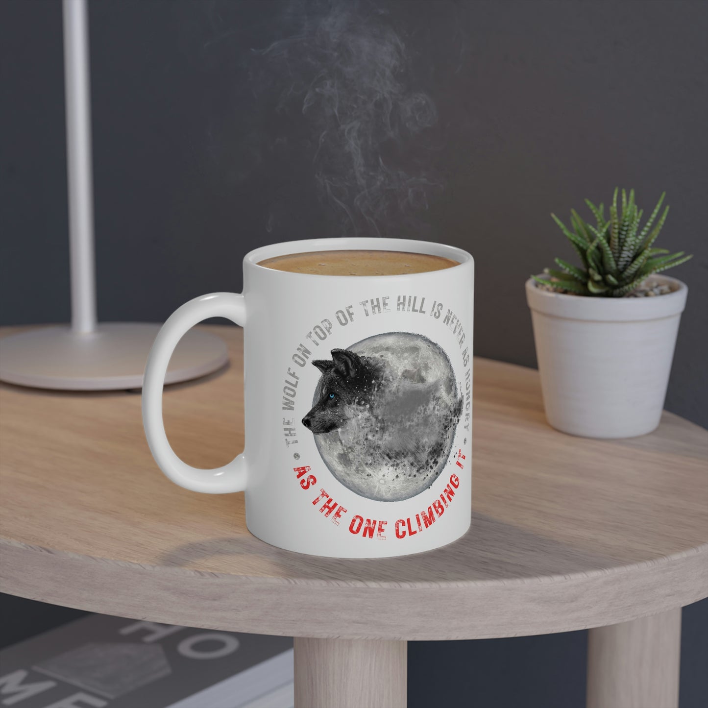 Wolf On The Hill White Mug, 11oz