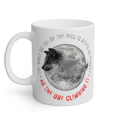 Wolf On The Hill White Mug, 11oz